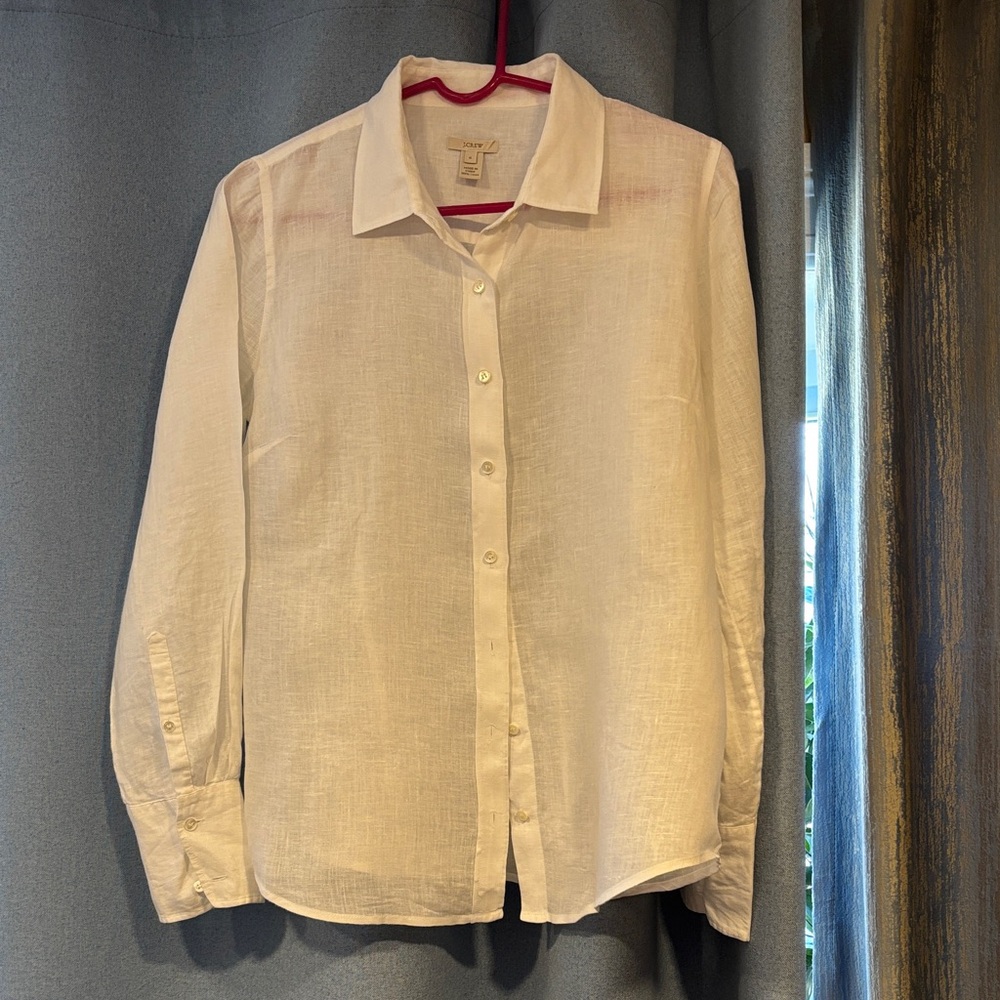 J. Crew Lightweight Linen Button-Up Shirt in White